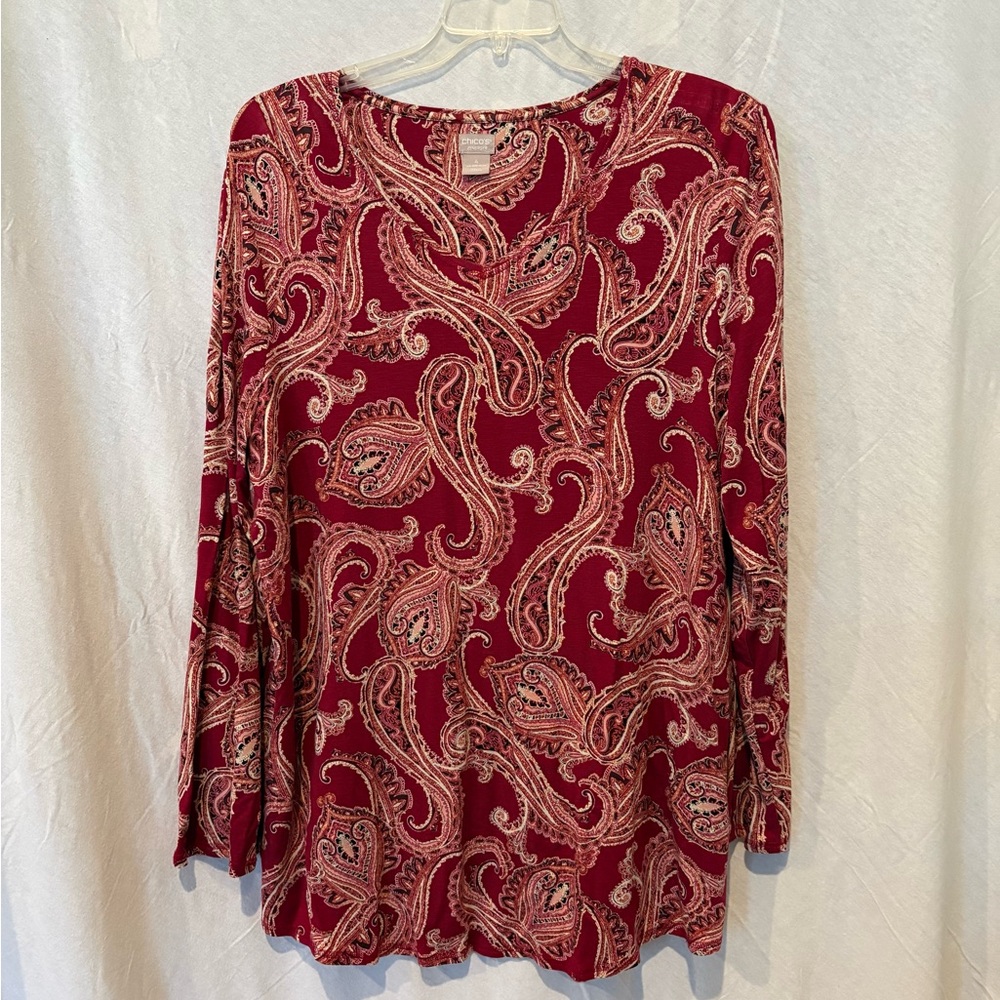 NWOT Chico's Red Paisley Blouse